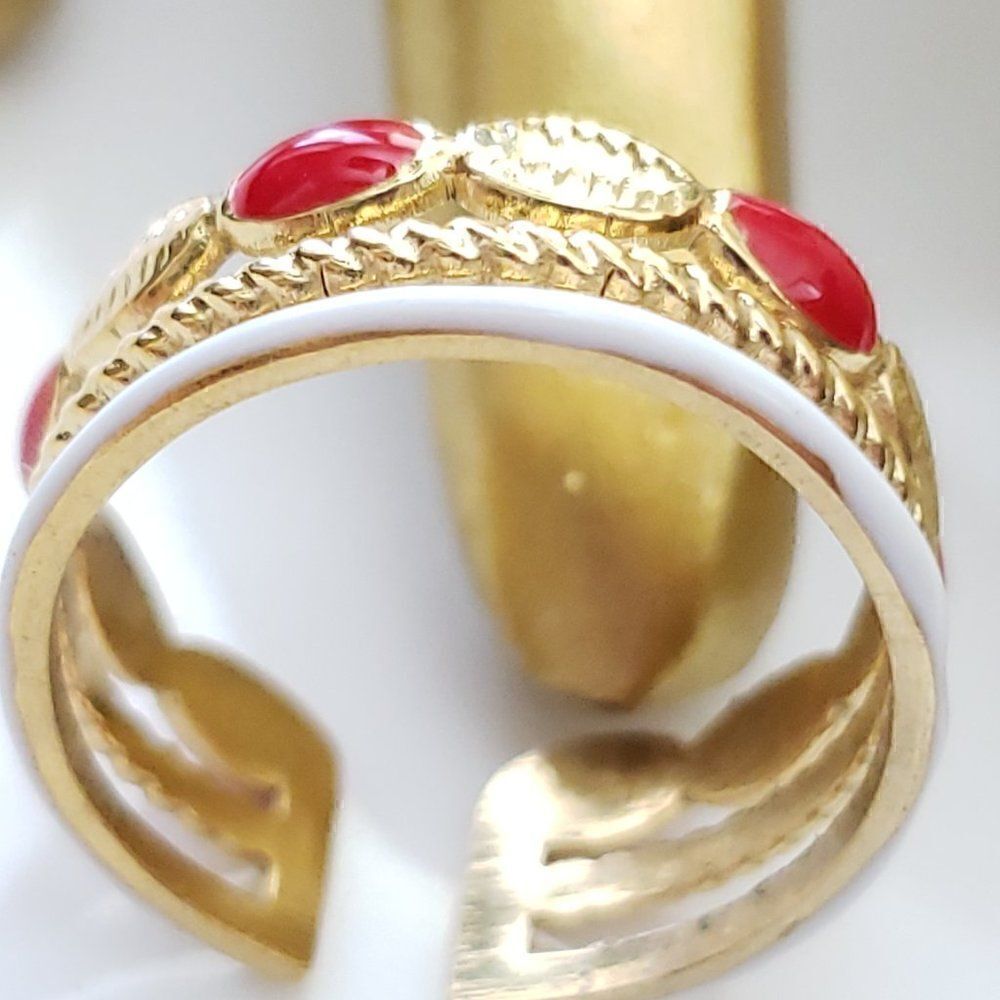 Red White Gold Cuff Ring - Picture 3 of 10